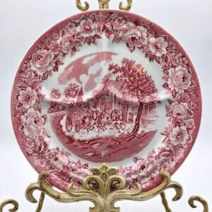 Vintage Shenango Roselyn Castle Grill Plate Red Transferware 3 Section 10.25"